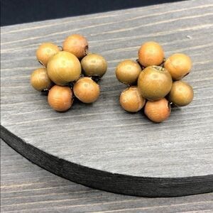 Vintage Wooden Clip Earrings, Japan